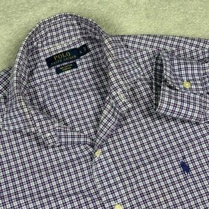 Polo Ralph Lauren Shirt Mens Large Purple Plaid Stretch Long Sleeve Button Down
